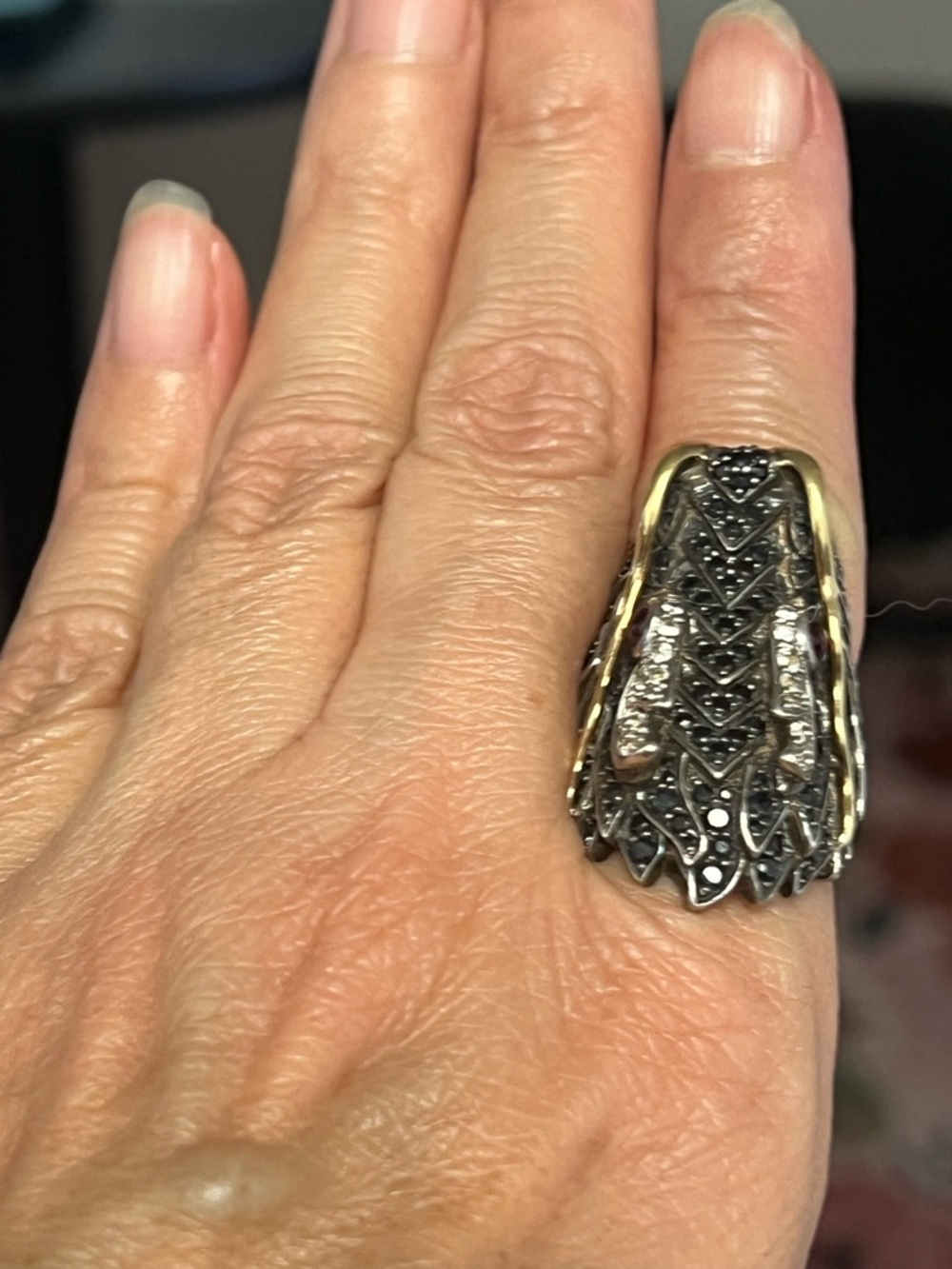 John Hardy Silver Naga Dragon Ring with Gold Accents and Ruby Gem Eyes - Picture 4 of 12